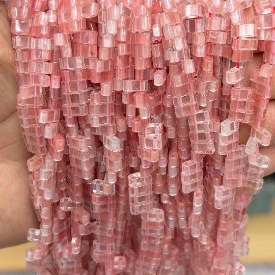 No_1763_Synthetic Watermelon Red Crystal Double Hole Square Bead_8*3mm_(Sold Per Strand)