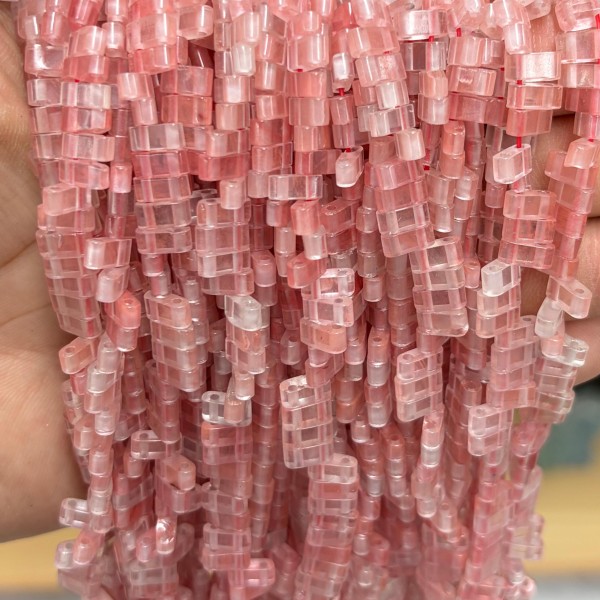 No_1763_Synthetic Watermelon Red Crystal Double Hole Square Bead_8*3mm_(Sold Per Strand)