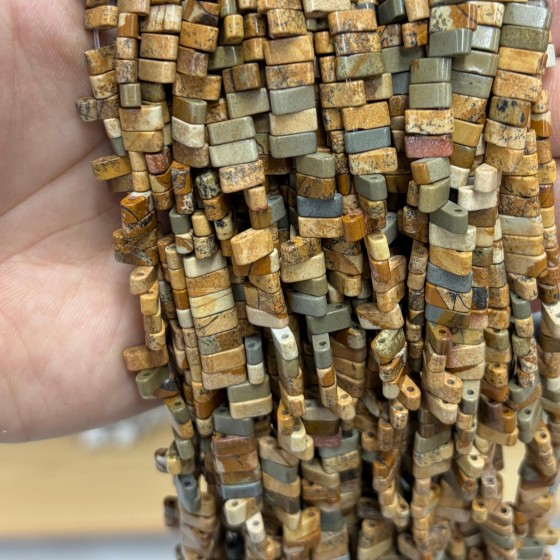 No_1764_Natural Picture Jasper Double Hole Square Bead_8*3mm_(Sold Per Strand)