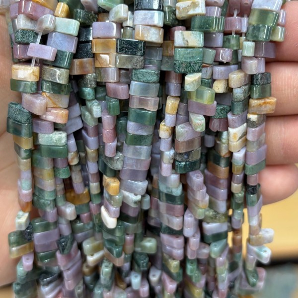 No_1766_Natural Indian Agate Double Hole Square Bead_8*3mm_(Sold Per Strand)