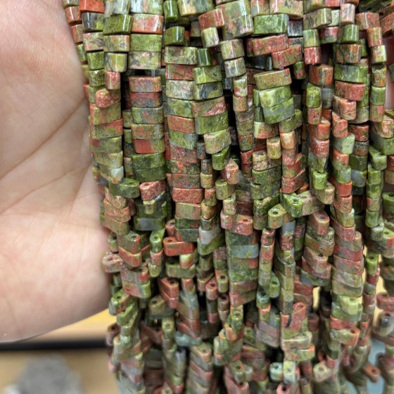 No_1767_Natural Unakite Double Hole Square Bead_8*3mm_(Sold Per Strand)