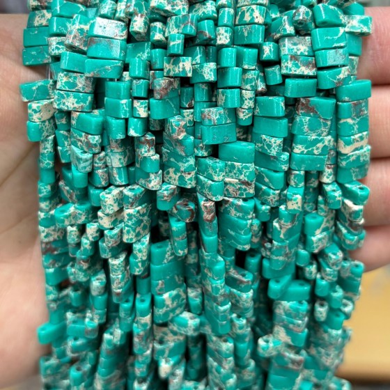 No_1771_Synthetic Green Imperial Jasper Double Hole Square Bead_8*3mm_(Sold Per Strand)