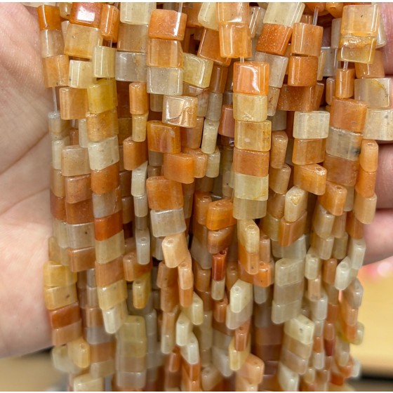 No_1777_Natural Red Aventurine Double Hole Square Bead_8*6mm_(Sold Per Strand)