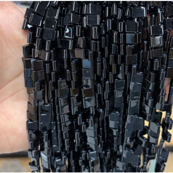 No_1778_Natural Black Onyx Double Hole Square Bead_8*6mm_(Sold Per Strand)