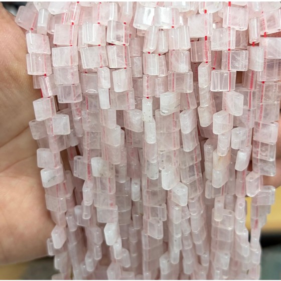No_1779_Natural Rose Quartzdouble Hole Square Bead_8*6mm_(Sold Per Strand)