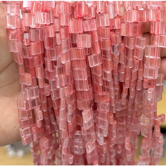 No_1781_Synthetic Watermelon Red Crystal Double Hole Square Bead_8*6mm_(Sold Per Strand)