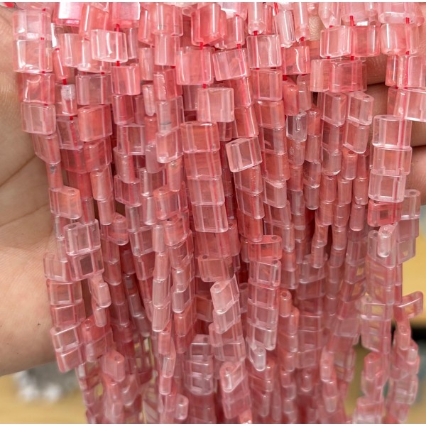 No_1781_Synthetic Watermelon Red Crystal Double Hole Square Bead_8*6mm_(Sold Per Strand)