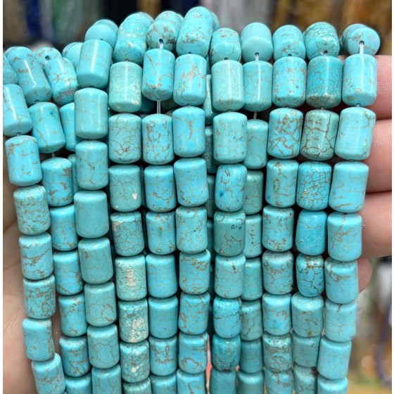 No_1827_Enhanced Blue Turquoise Round Head Cylinder_8*12mm_(Sold Per Strand)