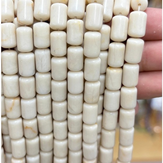 No_1828_Natural White Fossil Round Head Cylinder_8*12mm_(Sold Per Strand)