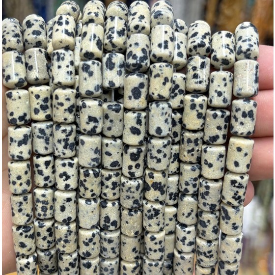 No_1831_Natural Dalmation Jasper Round Head Cylinder_8*12mm_(Sold Per Strand)