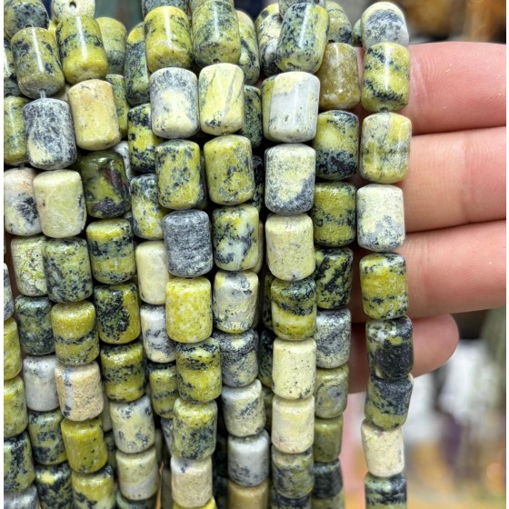 No_1833_Natural Grass Yellow-turquoise Jasper Round Cylinder_8*12mm_(Sold Per Strand)