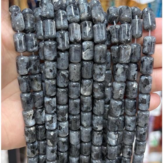 No_1842_Natural Black Labradorite Round Head Cylinder_8*12mm_(Sold Per Strand)