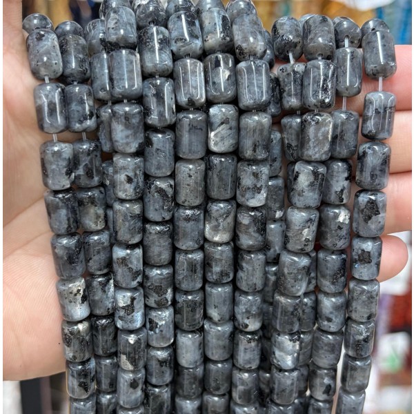 No_1842_Natural Black Labradorite Round Head Cylinder_8*12mm_(Sold Per Strand)