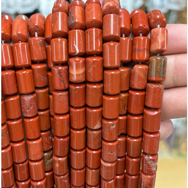No_1843_Natural Red Jasper Round Head Cylinder_8*12mm_(Sold Per Strand)