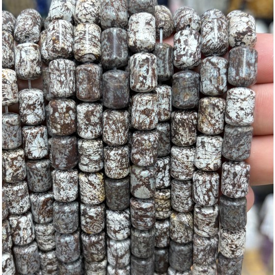 No_1844_Natural Coffee Snowflake Stone Round Head Cylinder_8*12mm_(Sold Per Strand)