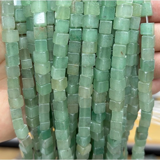 No_1897_Natural Green Aventurine Square Block Beads_6mm_(Sold Per Strand)