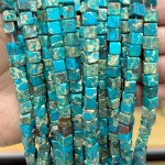 No_1901_Enhanced Hole Blue Imperial Jasper Square Block Beads_6mm_(Sold Per Strand)