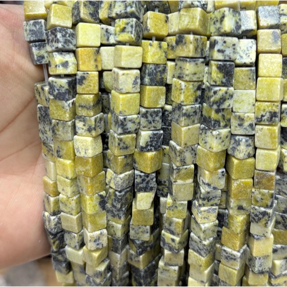 No_1909_Natural Grass Yellow Turquoise Square Block Beads_6mm_(Sold Per Strand)
