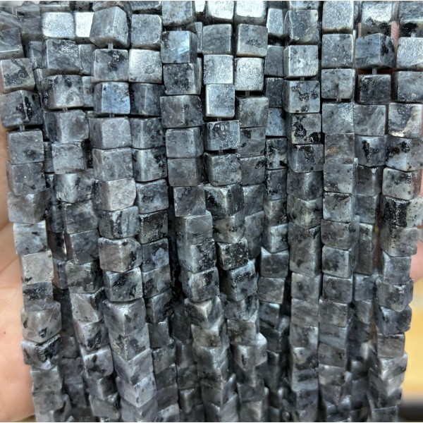 No_1911_Natural Black Labradorite Square Block Beads_6mm_(Sold Per Strand)