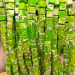 No_1926_Synthetic Fruit Green Imperial Jasper Square Block Beads_6mm_(Sold Per Strand)