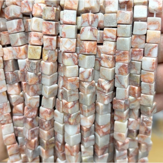 No_1933_Natural Red Network Jasper Square Block Beads_6mm_(Sold Per Strand)