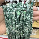No_1935_Natural Green Dot Stone Square Block Beads_6mm_(Sold Per Strand)