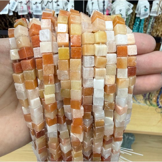 No_1938_Natural Light Red Aventurine Square Block Beads_6mm_(Sold Per Strand)