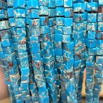 No_1940_Synthetic Blue Imperial Jasper Square Block Beads_6mm_(Sold Per Strand)