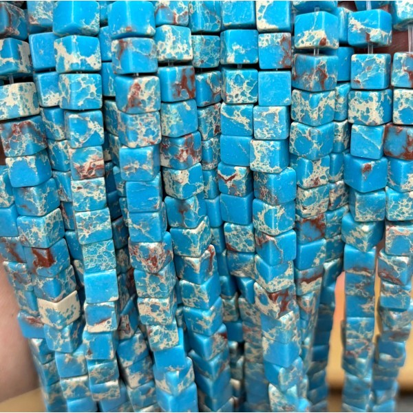 No_1940_Synthetic Blue Imperial Jasper Square Block Beads_6mm_(Sold Per Strand)