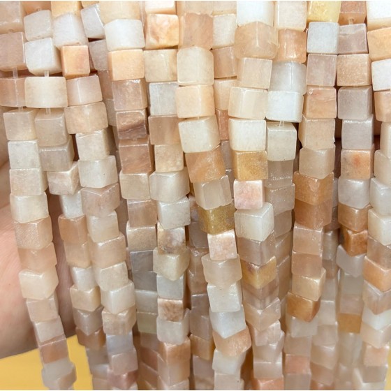 No_1941_Natural Ice (translucent Grade) Pink Aventurine Square Block Beads_6mm_(Sold Per Strand)