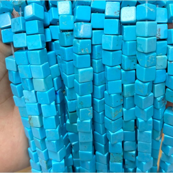 No_1951_Enhanced Blue Turquoise Block Beads_6mm_(Sold Per Strand)