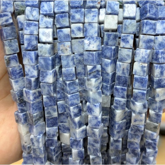 No_1955_Natural Blue Spot Jasper Square Block Beads_6mm_(Sold Per Strand)
