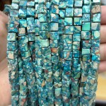No_1963_Enhanced Blue Green Imperial Jasper Square Block Beads_6mm_(Sold Per Strand)