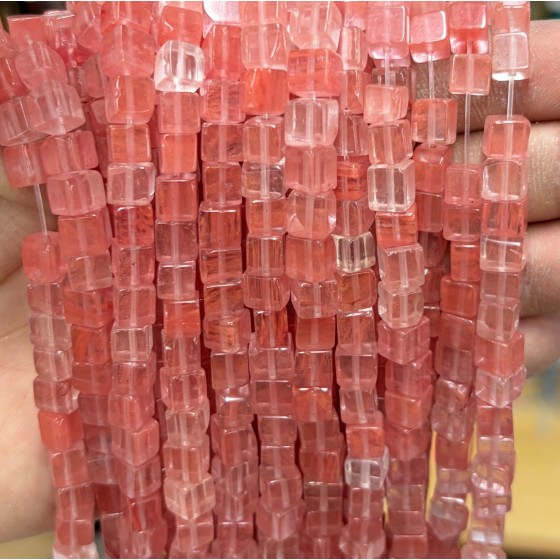 No_1964_Synthetic Watermelon Red Crystal Square Block Beads_6mm_(Sold Per Strand)