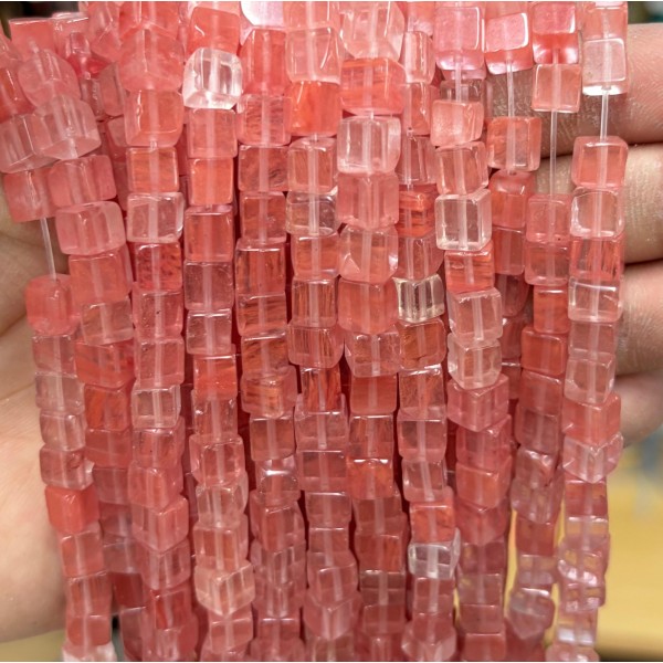 No_1964_Synthetic Watermelon Red Crystal Square Block Beads_6mm_(Sold Per Strand)