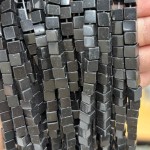 No_1965_Natural Black Stone Square Block Beads_6mm_(Sold Per Strand)