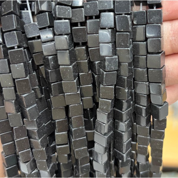 No_1965_Natural Black Stone Square Block Beads_6mm_(Sold Per Strand)