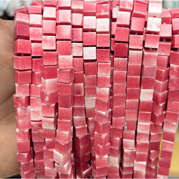 No_1967_Synthetic Rose Red Jasper Square Block Beads_6mm_(Sold Per Strand)