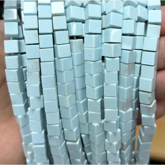 No_1968_Synthetic Light Blue Stone Square Block Beads_6mm_(Sold Per Strand)