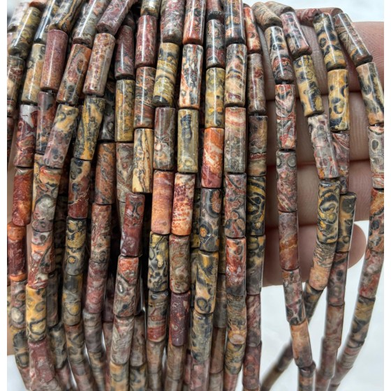 No_2082_Natural Leopard Skin Jasper Round Tube_4*13mm_(Sold Per Strand)