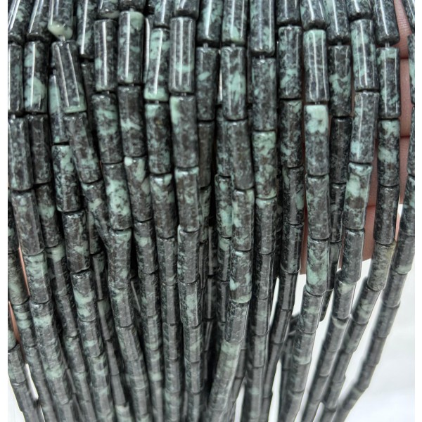 No_2086_Natural Dark Green Stone Round Tube_4*13mm_(Sold Per Strand)