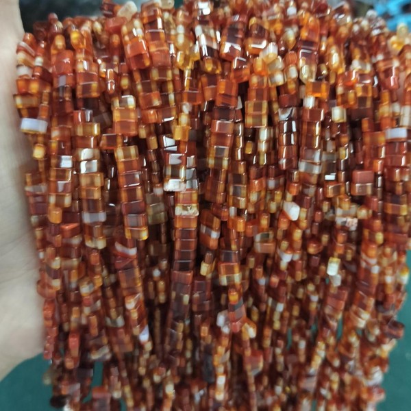 No_206_Natural Red Agate Double Hole Square Bead_5*2mm_(Sold Per Strand)