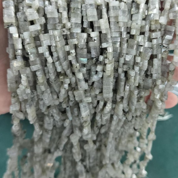 No_207_Natural White Labradorite Double Hole Square Bead_5*2mm_(Sold Per Strand)
