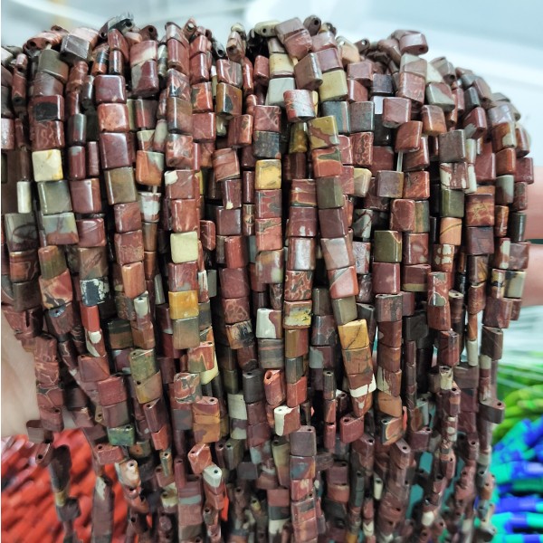 No_211_Natural Red Turquoise Double Hole Square Bead_5*5mm_(Sold Per Strand)