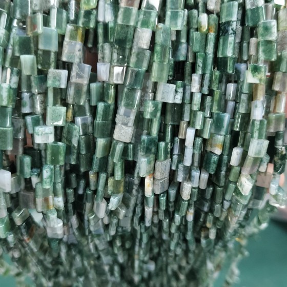 No_213_Natural Moss Agate Double Hole Square Bead(translucent Grade)_5*5mm_(Sold Per Strand)