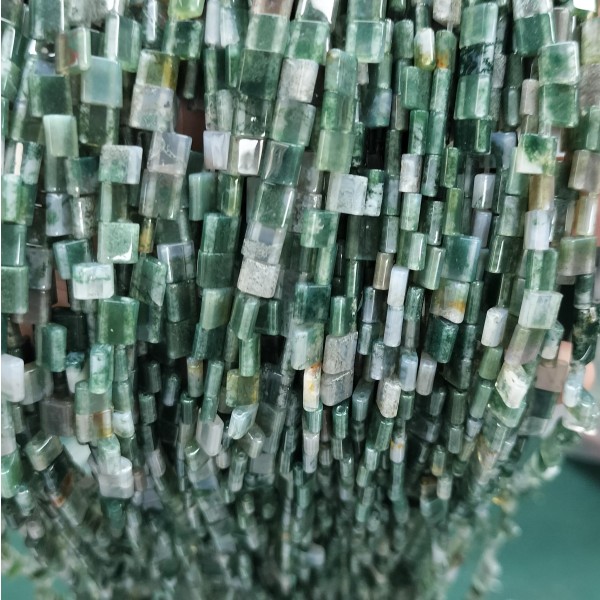 No_213_Natural Moss Agate Double Hole Square Bead(translucent Grade)_5*5mm_(Sold Per Strand)
