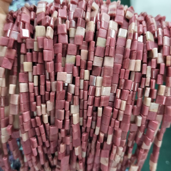 No_214_Natural Rhodonite Double Hole Square Bead_5*5mm_(Sold Per Strand)