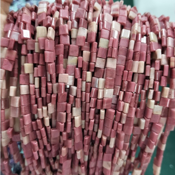 No_214_Natural Rhodonite Double Hole Square Bead_5*5mm_(Sold Per Strand)