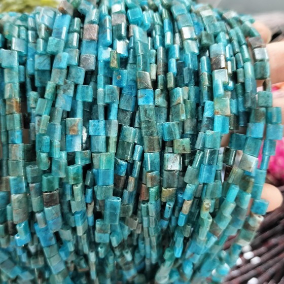 No_220_Natural Apatite Double Hole Square Bead_5*5mm_(Sold Per Strand)