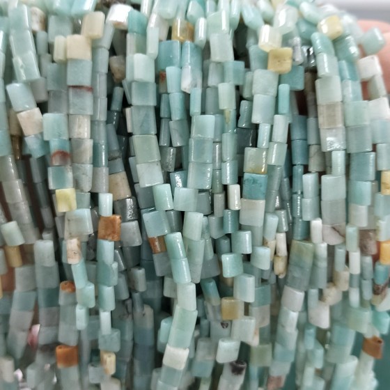 No_222_Natural Amazonite Double Hole Square Bead_5*5mm_(Sold Per Strand)